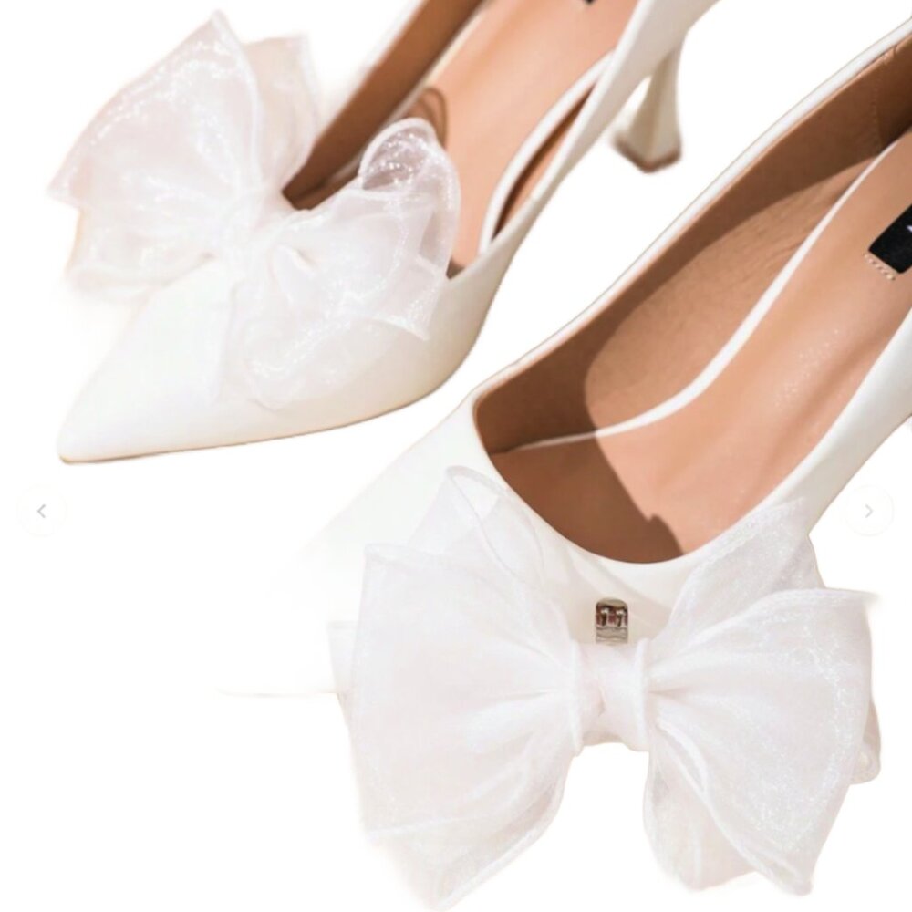 Statement White Chiffon Bow Shoe Clips Shoe Jewelry